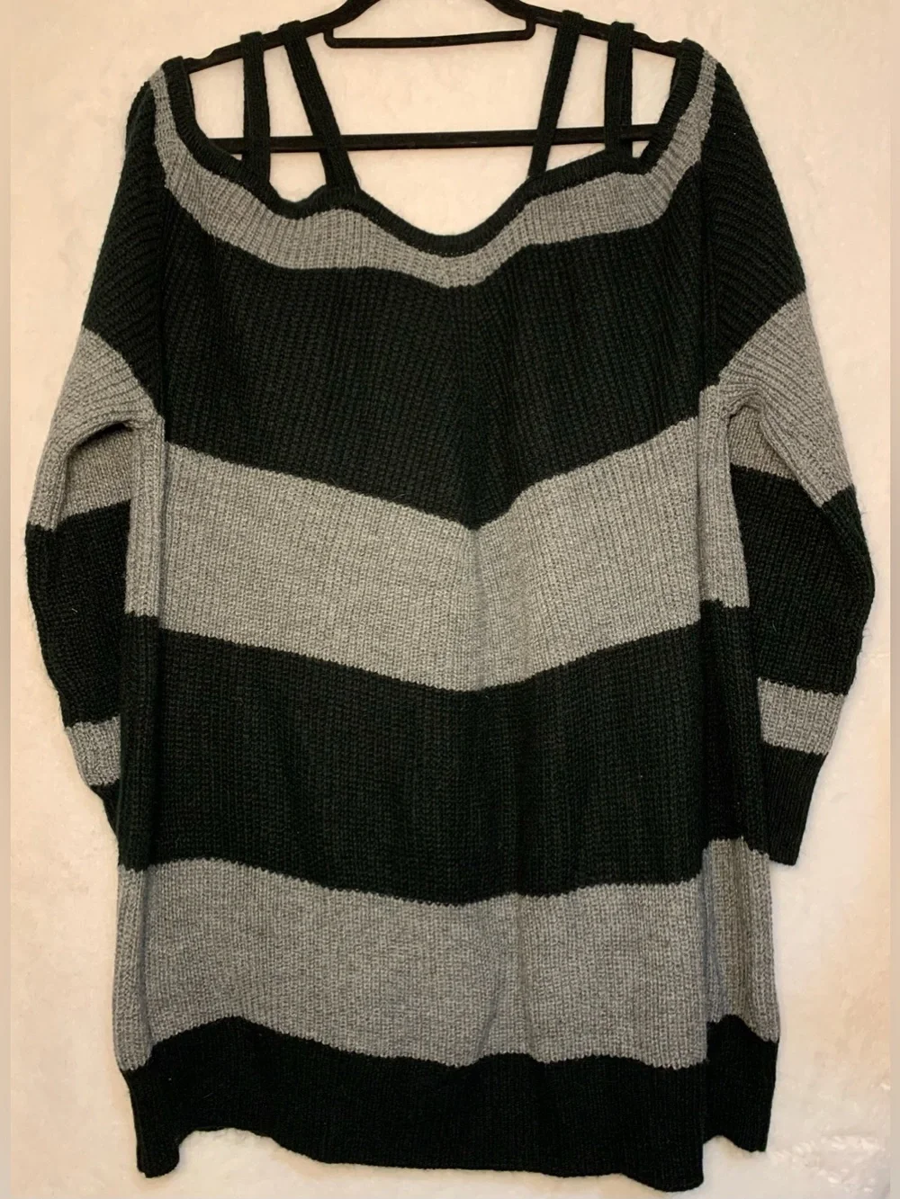 Strappy Shoulder Striped Knit Sweater